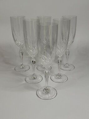 Vintage RCR Royal Crystal Rock Italy Champagne Flute, 8.25", Pack of 6, Spiral O